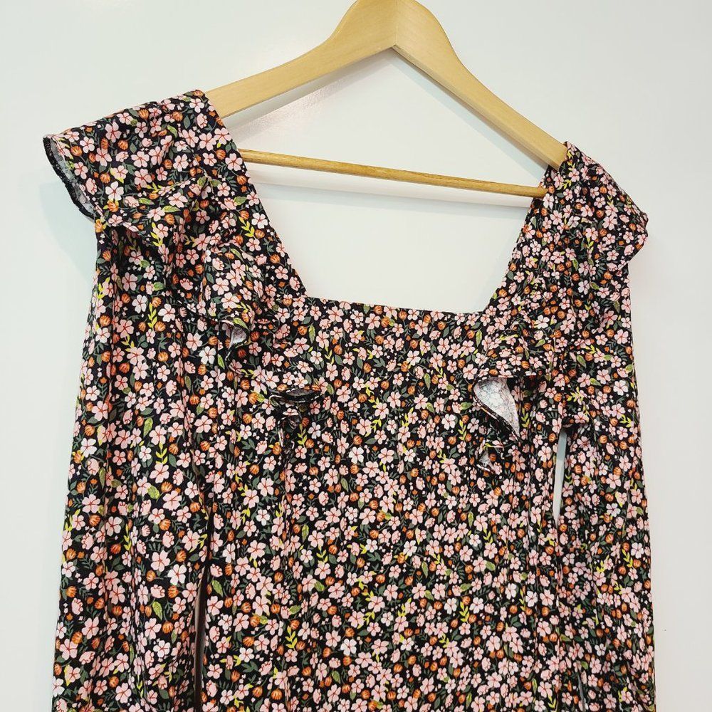 ASOS Design Long Sleeve Ruffle Floral Mini Dress Sz 8 - Picture 2 of 6